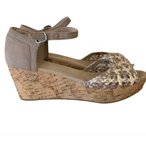 Toms Beige and Brown Woven Wedges